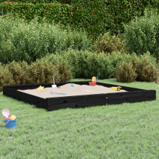 vidaXL fekete négyszögű tömör fenyőfa homokozó ülésekkel homokozó