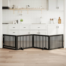 vidaXL fekete nyárfa 4 paneles összecsukható kutyakapu ajtóval 320 cm szállítóbox, fekhely kutyáknak