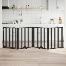 vidaXL fekete nyárfa 4 paneles összecsukható kutyakapu ajtóval 320 cm szállítóbox, fekhely kutyáknak