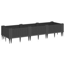 vidaXL fekete polipropilén kerti virágláda cövekekkel 125x40x28,5 cm (368012) kerti tárolás