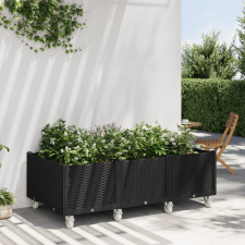 vidaXL fekete polipropilén rácsos kerekes ültetőláda 150 x 80 x 54 cm kerti tárolás