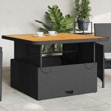 vidaXL fekete polyrattan és akácfa kerti asztal 110 x 110 x 71 cm kerti bútor