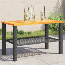 vidaXL Fekete polyrattan és akácfa kerti asztal 70 x 38 x 42 cm kerti bútor