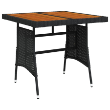 vidaXL fekete polyrattan és tömör akácfa kerti asztal 70 x 70 x 72 cm  (318692) kerti bútor