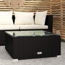 vidaXL fekete polyrattan és üveg kerti dohányzóasztal 60 x 60 x 30 cm kerti bútor