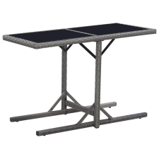 vidaXL fekete polyrattan és üveglapos kerti asztal 110 x 53 x 72 cm kerti bútor