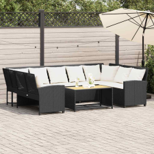 vidaXL fekete polyrattan kerti kanapé párnákkal kerti bútor
