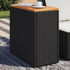 vidaXL fekete polyrattan kerti kisasztal fa asztallappal 58x27,5x55 cm kerti bútor