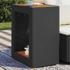 vidaXL fekete polyrattan kerti kisasztal fa asztallappal 60x40x75 cm kerti bútor