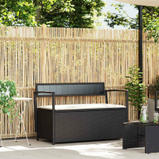 vidaXL fekete polyrattan kerti tároló pad párnával kerti bútor