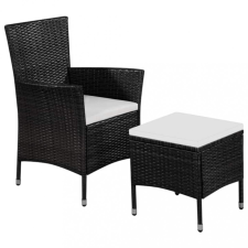 vidaXL Fekete polyrattan kültéri szék zsámollyal és párnákkal kerti bútor