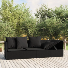 vidaXL fekete polyrattan kültéri társalgókanapé párnákkal kerti bútor