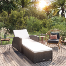 vidaXL Fekete polyrattan napozóágy krémfehér párnával kerti bútor