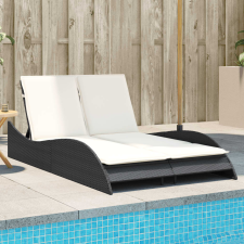 vidaXL fekete polyrattan napozóágy párnákkal 114x205x73 cm kerti bútor
