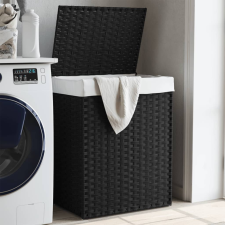vidaXL fekete polyrattan szennyeskosár fedéllel 46x33x60 cm bútor