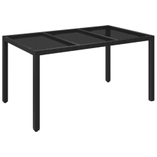 vidaXL fekete polyrattan üveglapos kerti asztal 150 x 90 x 75 cm (319899) kerti bútor