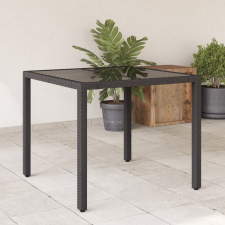vidaXL fekete polyrattan üveglapos kerti asztal 90 x 90 x 75 cm kerti bútor