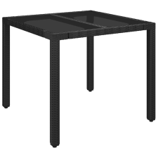 vidaXL fekete polyrattan üveglapos kerti asztal 90 x 90 x 75 cm (319895) kerti bútor