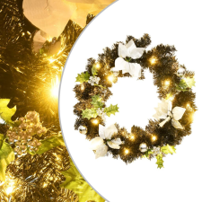 vidaXL Fekete PVC karácsonyi koszorú LED-ekkel 60 cm adventi koszorú