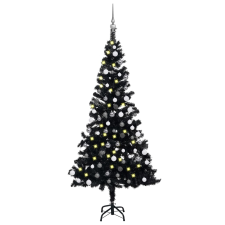 vidaXL fekete PVC műkarácsonyfa LED-ekkel és gömbszettel 180 cm  (3077676) műfenyő