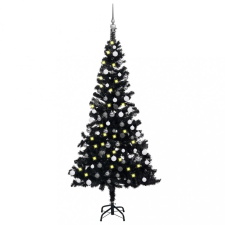 vidaXL fekete PVC műkarácsonyfa LED-fényekkel és gömbszettel 180 cm műfenyő