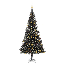 vidaXL fekete PVC műkarácsonyfa LED fényekkel és gömbszettel 210 cm karácsonyi dekoráció