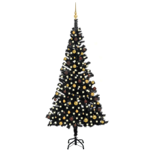 vidaXL fekete PVC műkarácsonyfa LED fényekkel és gömbszettel 240 cm karácsonyi dekoráció