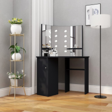vidaXL fekete sarok fésülködőasztal LED világítással 111x54x141,5 cm bútor