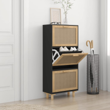 vidaXL fekete szerelt fa és természetes rattan cipőszekrény 52x25x80cm bútor