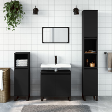 vidaXL fekete szerelt fa fürdőszobaszekrény 30 x 30 x 190 cm fürdőszoba bútor