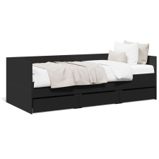 vidaXL fekete szerelt fa kanapéágy fiókokkal 75 x 190 cm ágy és ágykellék