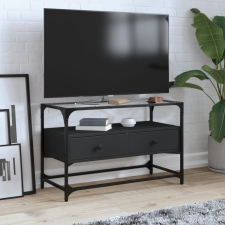 vidaXL fekete szerelt fa TV-szekrény üveglappal 80 x 35 x 51 cm bútor