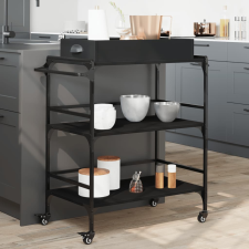 vidaXL fekete szerelt fa zsúrkocsi 81,5 x 41 x 92,5 cm bútor