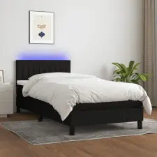 vidaXL fekete szövet rugós és LED-es ágy matraccal 90x200 cm ágy és ágykellék