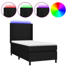 vidaXL fekete szövet rugós és LED-es ágy matraccal 90x200 cm (3138447) ágy és ágykellék