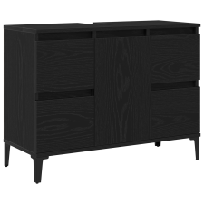 vidaXL Fekete Tölgy Mosdókagyló Szekrény 80x33x60 cm Mérnöki Fa (862814) fürdőszoba bútor
