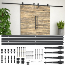 vidaXL Fekete tolóajtó acél fémszerelék készlet 2 x 183 cm építőanyag