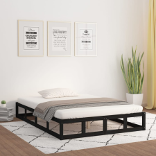 vidaXL fekete tömör fa ágykeret 135 x 190 cm (4FT6 Double) ágy és ágykellék