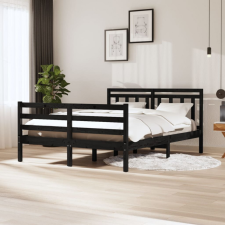 vidaXL fekete tömör fa ágykeret 140 x 200 cm ágy és ágykellék