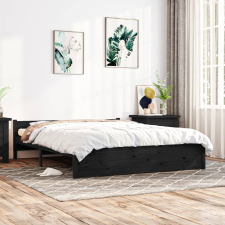 vidaXL fekete tömör fa ágykeret 150x200 cm (5FT King Size) ágy és ágykellék