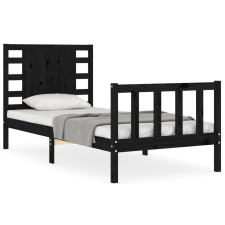 vidaXL fekete tömör fa ágykeret fejtámlával 100 x 200 cm (3192810) ágy és ágykellék