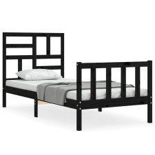 vidaXL fekete tömör fa ágykeret fejtámlával 100 x 200 cm (3193070) ágy és ágykellék