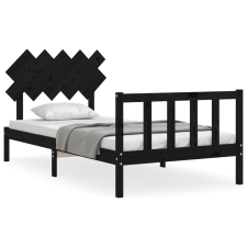 vidaXL fekete tömör fa ágykeret fejtámlával 100 x 200 cm (3193460) ágy és ágykellék