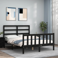 vidaXL fekete tömör fa ágykeret fejtámlával 140 x 190 cm bútor