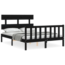 vidaXL fekete tömör fa ágykeret fejtámlával 140 x 190 cm (3193255) ágy és ágykellék