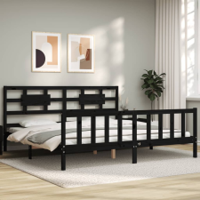vidaXL fekete tömör fa ágykeret fejtámlával 200 x 200 cm ágy és ágykellék
