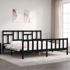 vidaXL fekete tömör fa ágykeret fejtámlával 200 x 200 cm ágy és ágykellék