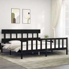 vidaXL fekete tömör fa ágykeret fejtámlával 200 x 200 cm ágy és ágykellék