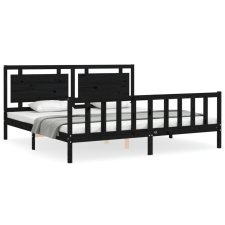 vidaXL fekete tömör fa ágykeret fejtámlával 200 x 200 cm (3192190) ágy és ágykellék