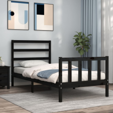 vidaXL fekete tömör fa ágykeret fejtámlával 2FT6 Small Single ágy és ágykellék
